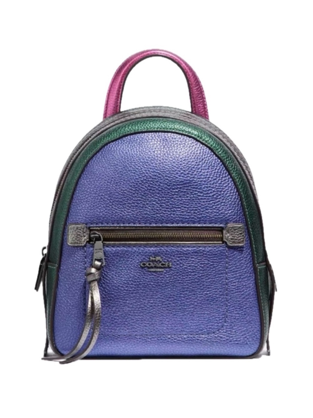 Coach Andi metallic backpack  in pebble leather colorblock and hangtag EUC